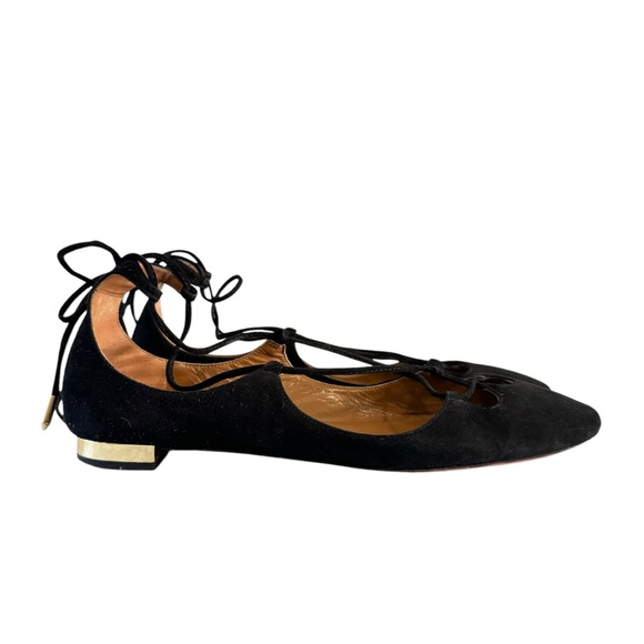 Aquazzura Firenze by Vero Cuoio Black Suede Balerina Shoes Size 38.5 - Picture 1 of 10